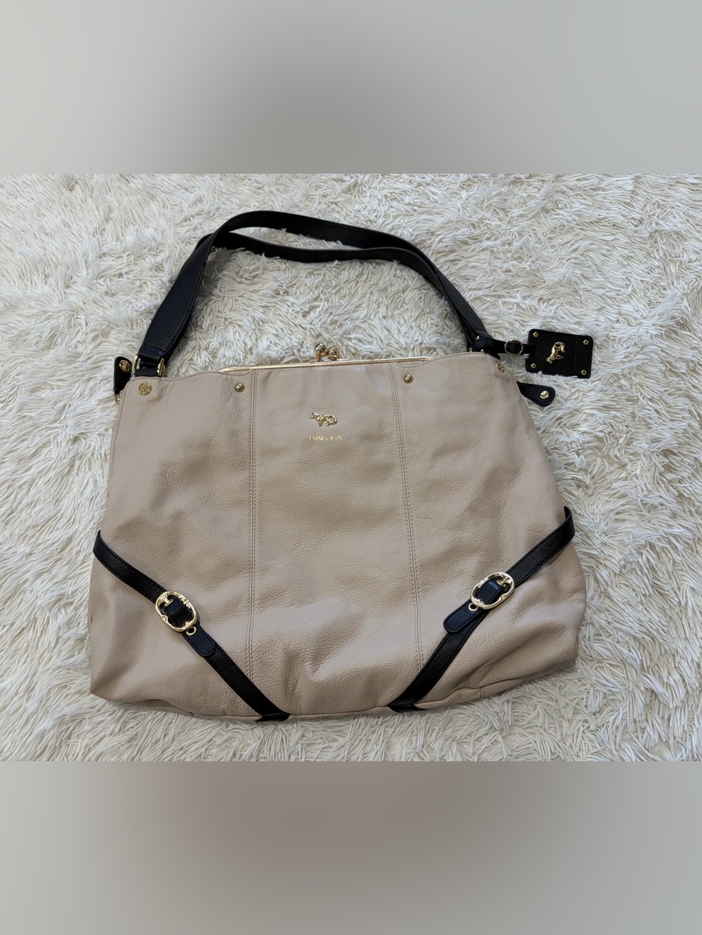 Emma Fox Leather Kiss Lock Hobo Bag